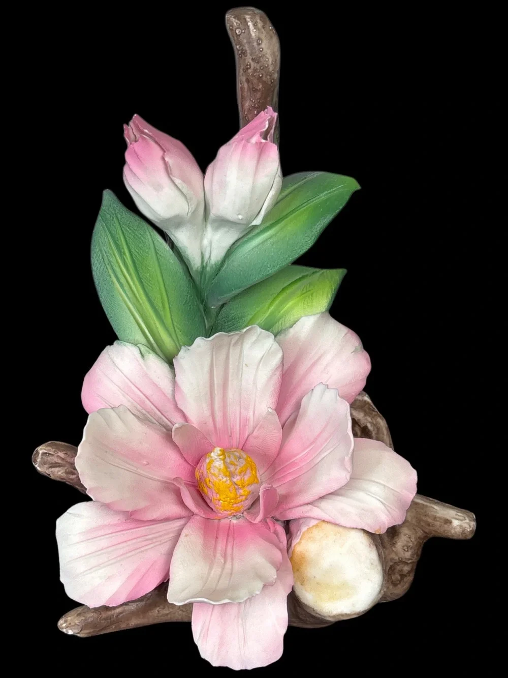 Vintage Capodimonte Porcelain Pink Blossom Floral Sculpture.